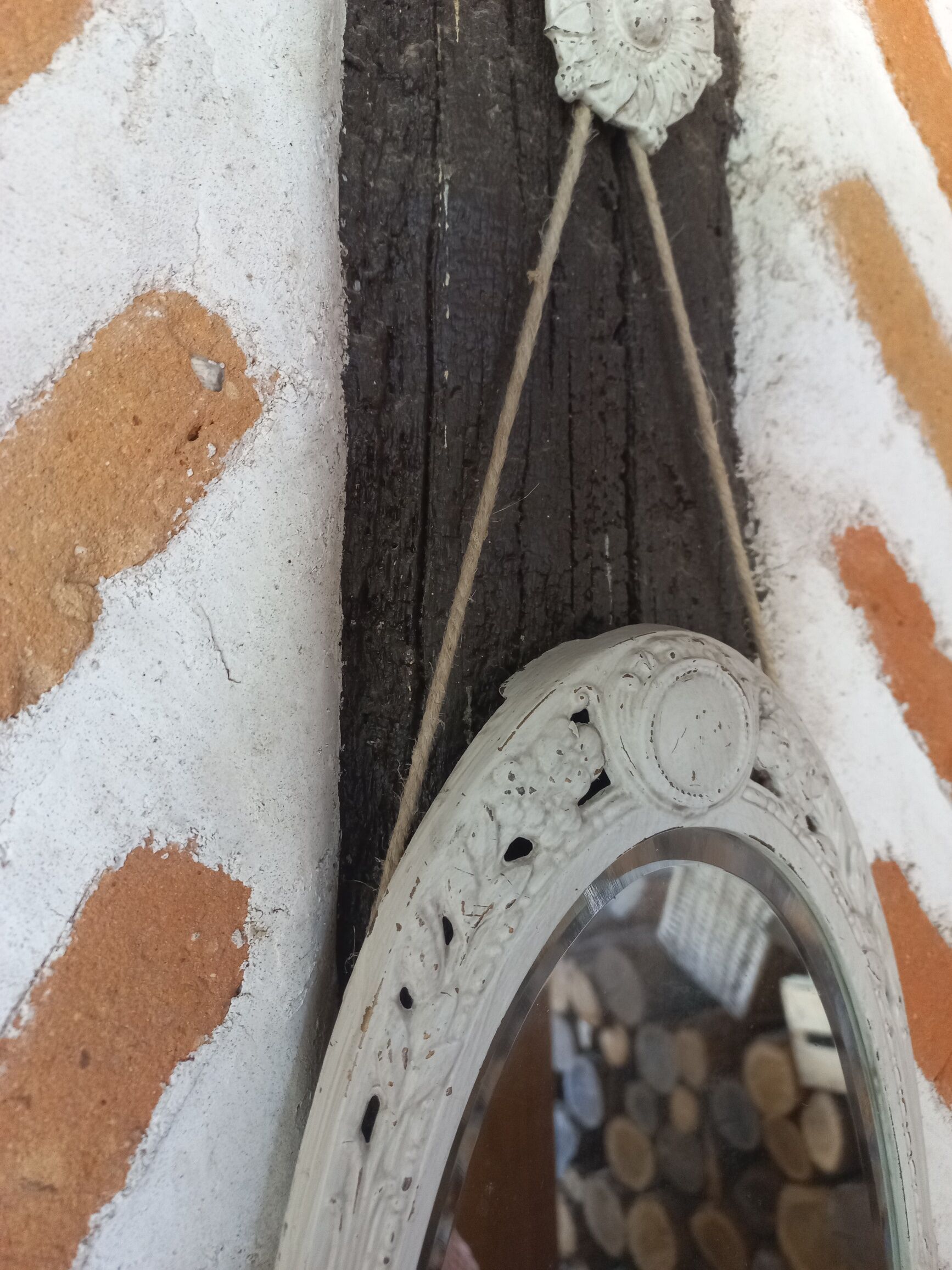 Oval mirror Art Deco patinated linen