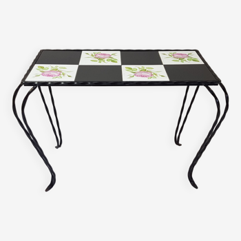 Coffee table in wrought iron and earthenware 60s pink pattern