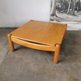 Square coffee table in solid blond wood 80s