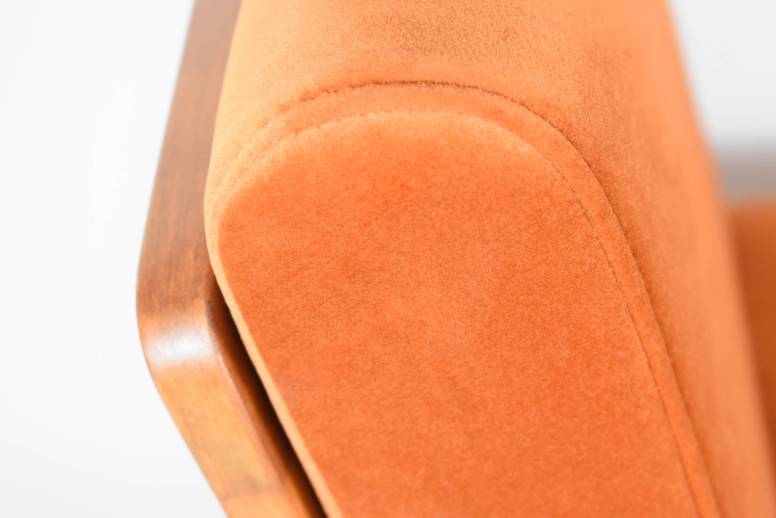 Fauteuil scandinave d'origine restauré, années 60, rouille, velours