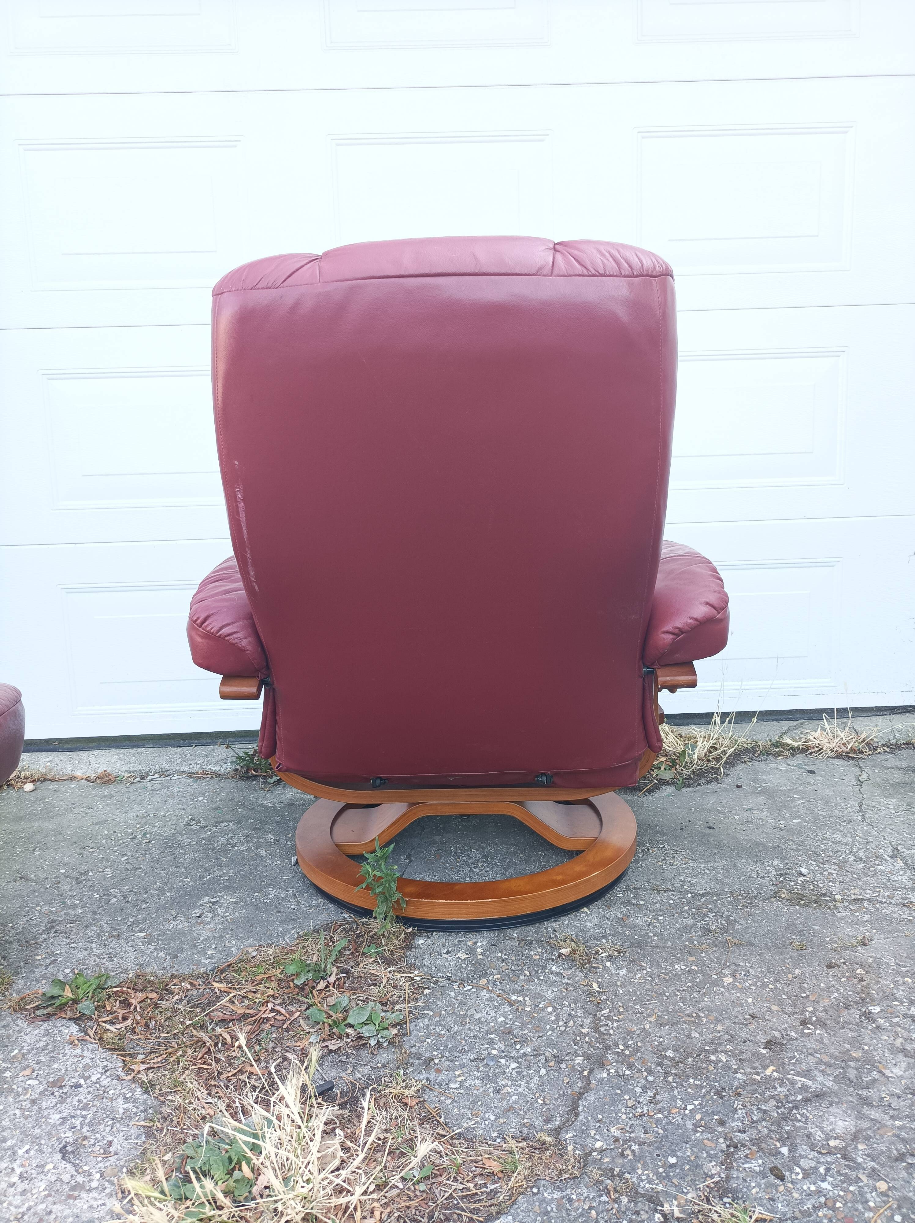 Old armchair on vintage leather foot + foot rest