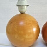 Paire de pieds de lampes boules bois massif Par IMT italie vintage