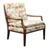Restored 1960s armchair, floral pattern, two available.