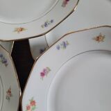 Set of 8 porcelain plates with twelve cut sides - floral decoration and