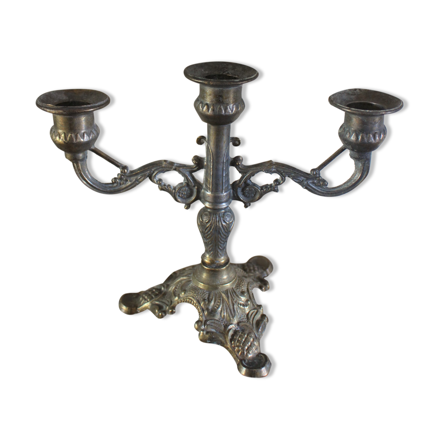 Candlestick two branches three candles regulated gilding