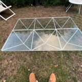 Table basse xxl verre pied métal design 80’s authentique