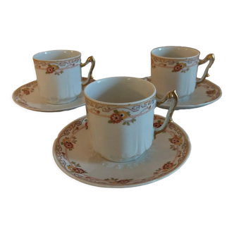 Tasses en porcelaine UC Limoges, série de trois