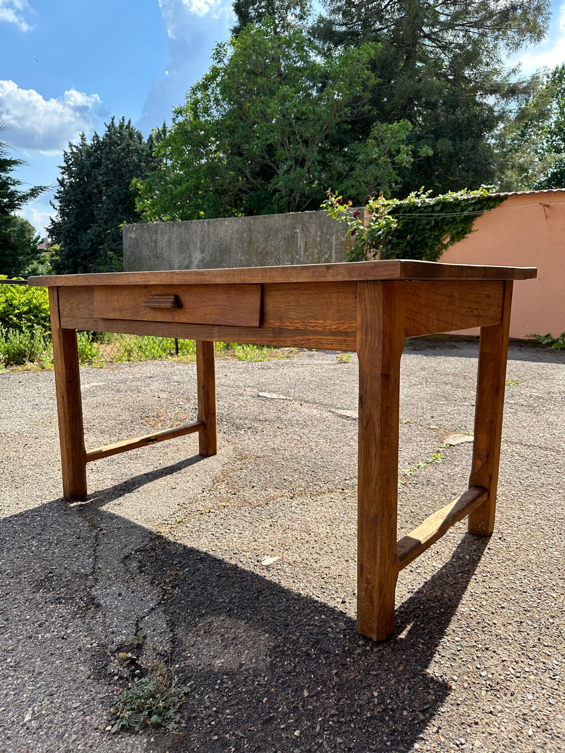 Hand-carved solid wood farm table
