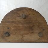 vintage half-moon tripod stool in turned solid wood with beaded edges