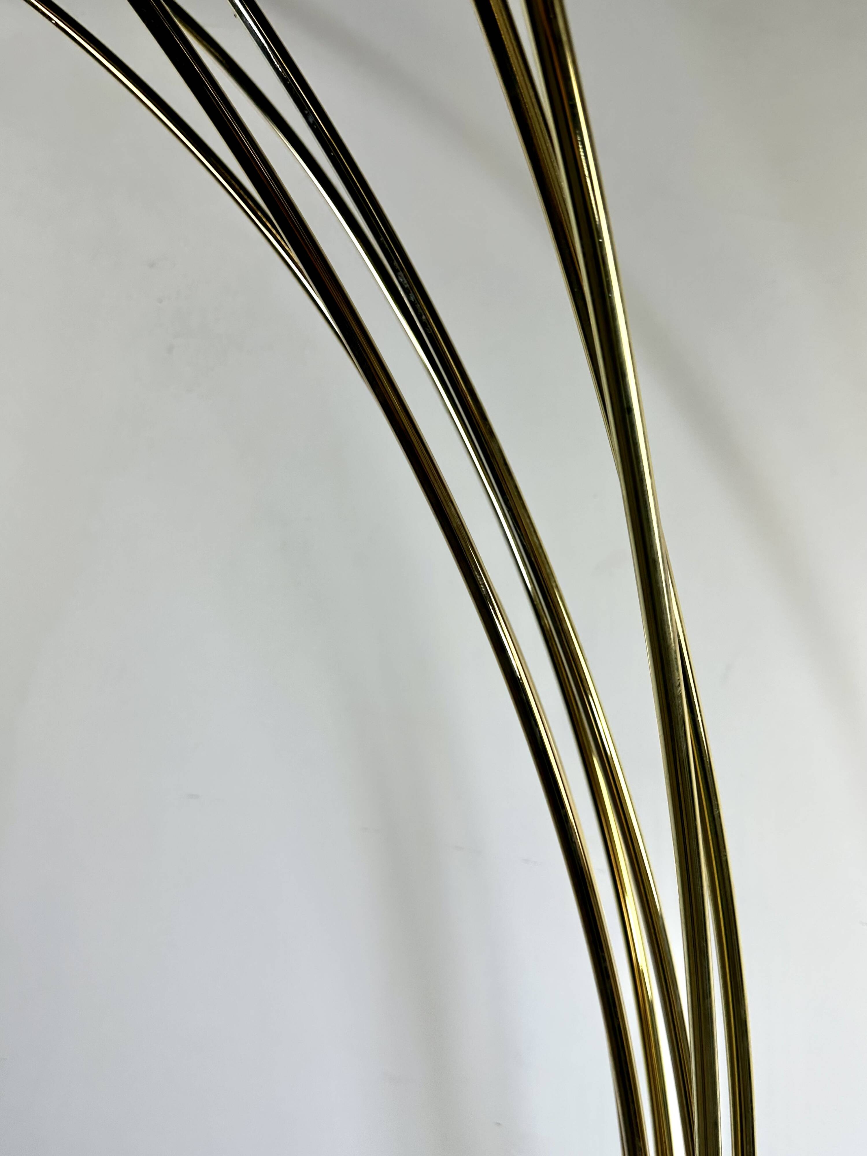 Italian Arc floor lamp with 6 lights in gold brass, 1970s.