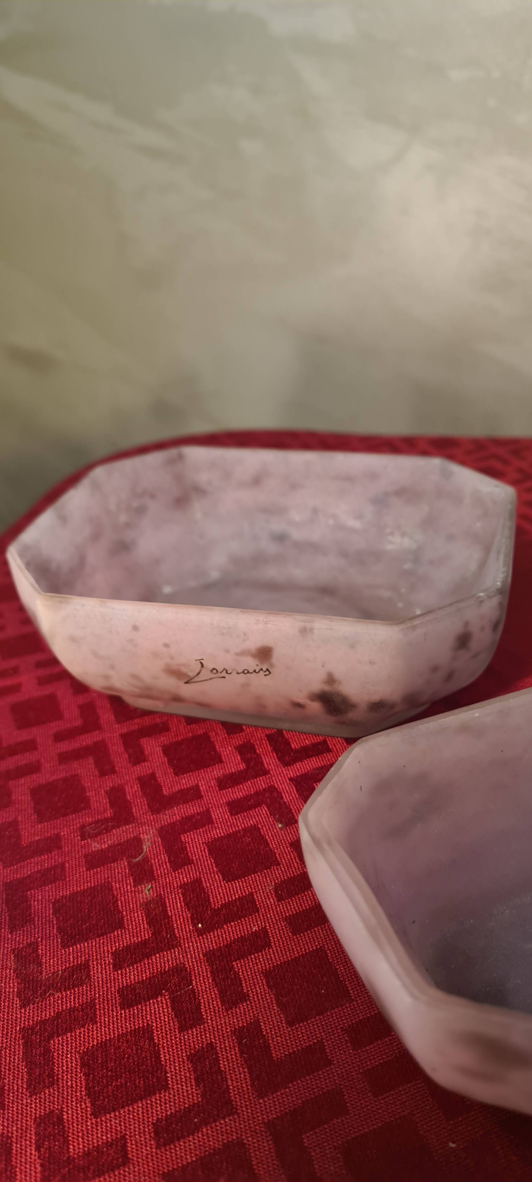 set of 3 pink glass paste 1920 signed Lorrain 23x13 good condition