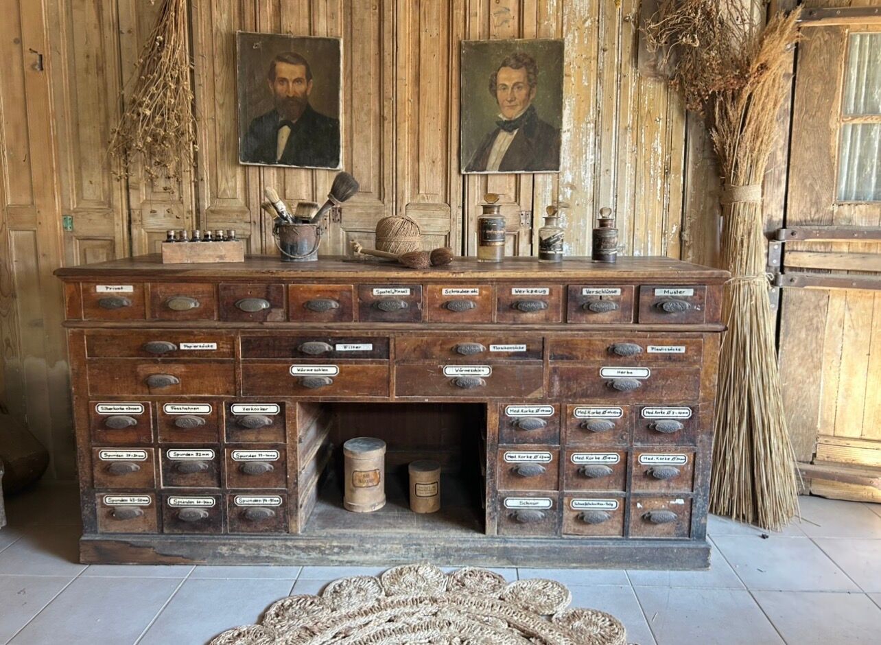 Exceptional antique apothecary workbench.