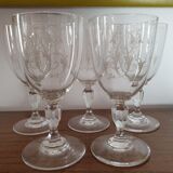 Set of 5 old screen-printed glasses