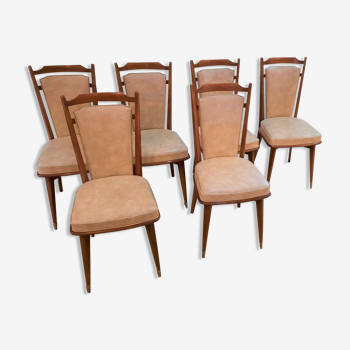 Set de 6 chaises vintage années 60 en bois massif
