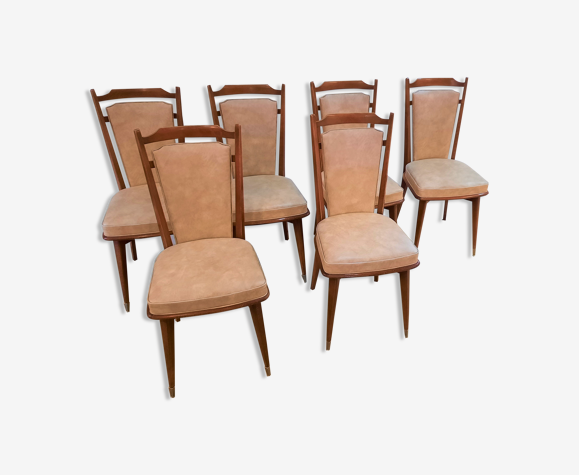 Set de 6 chaises vintage années 60 en bois massif