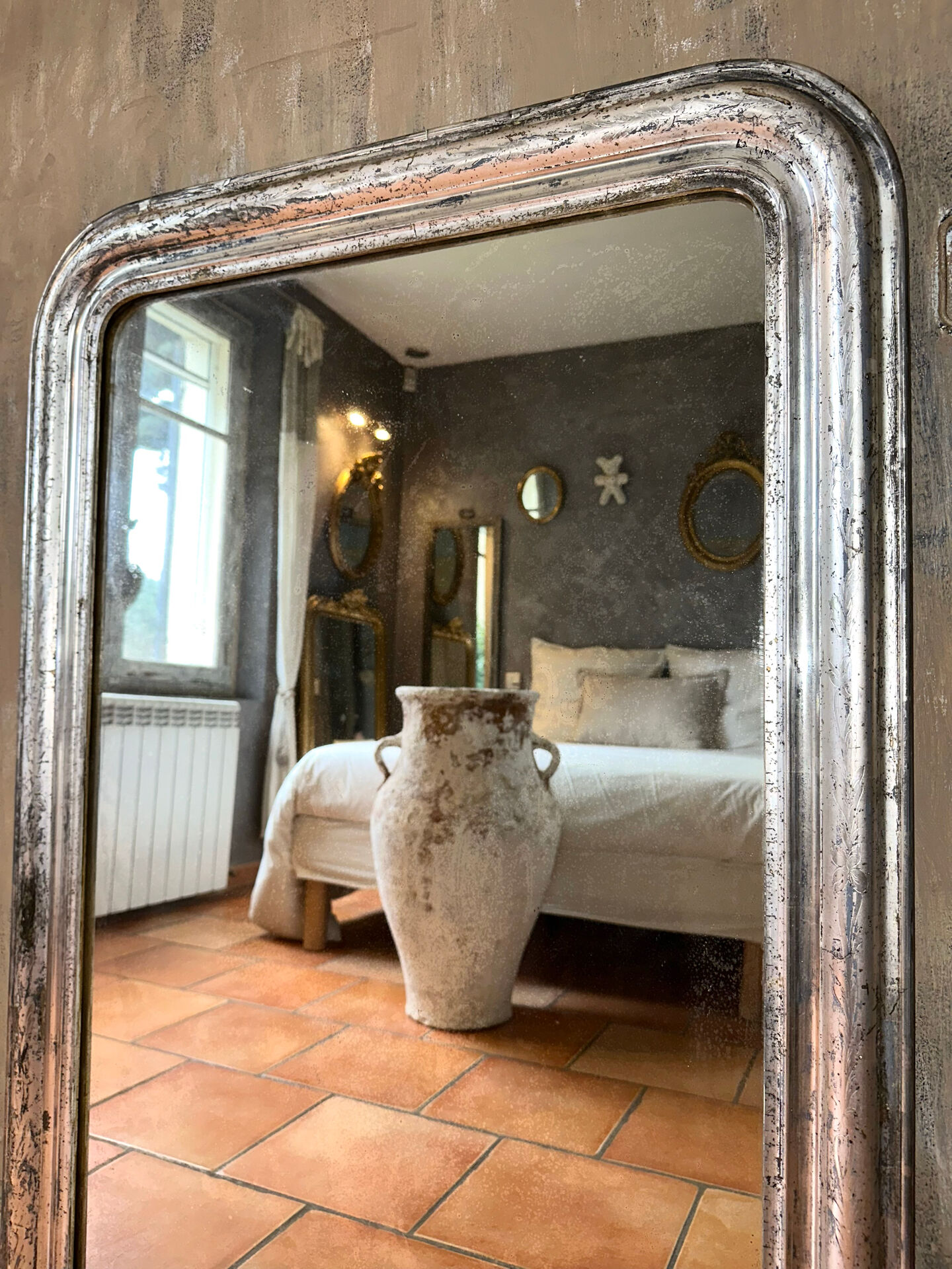 Miroir Louis-Philippe ancien argenté XIXème