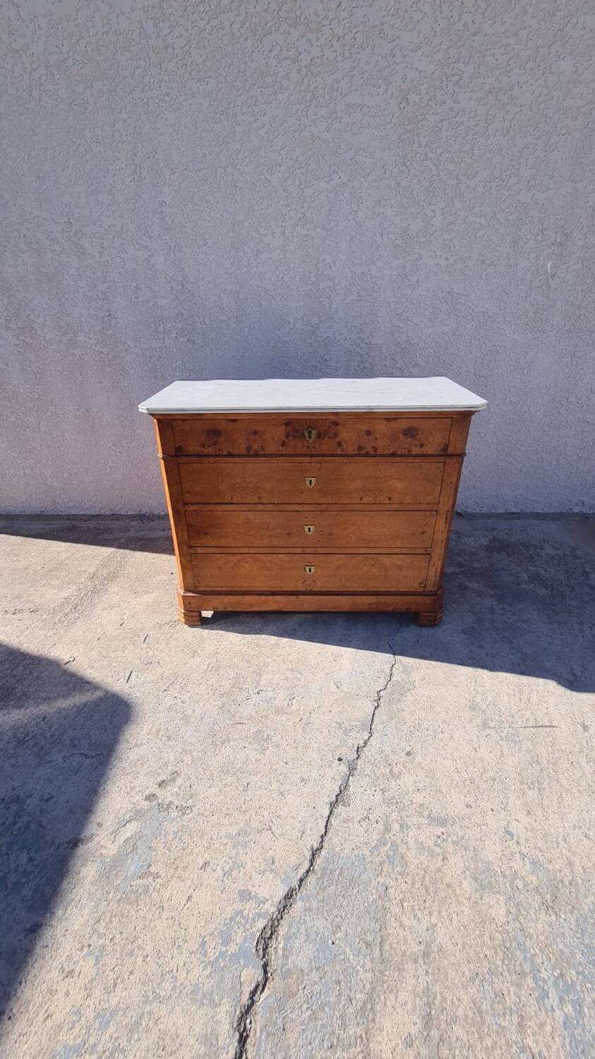 Commode style Louis Philippe en bois et marbre blanc