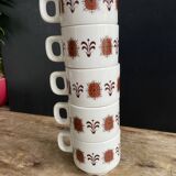 Set of 5 Brown Patterned Bistro Mugs, 1970s - Vintage