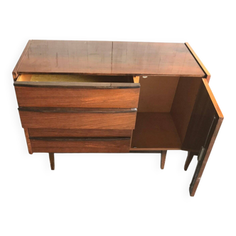 Vintage 1960s enfilade from Prague in brown wood, with 4 drawers and 1 door, Mid-Century style.