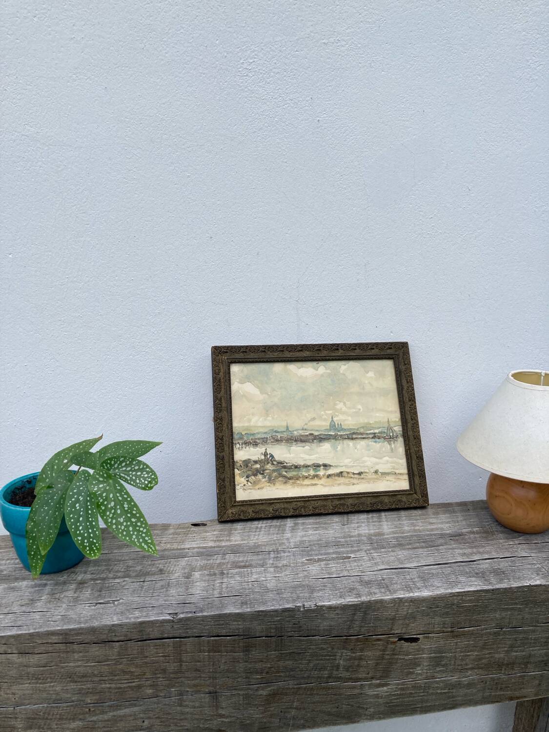 Watercolor old shore golden frame