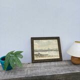 Watercolor old shore golden frame