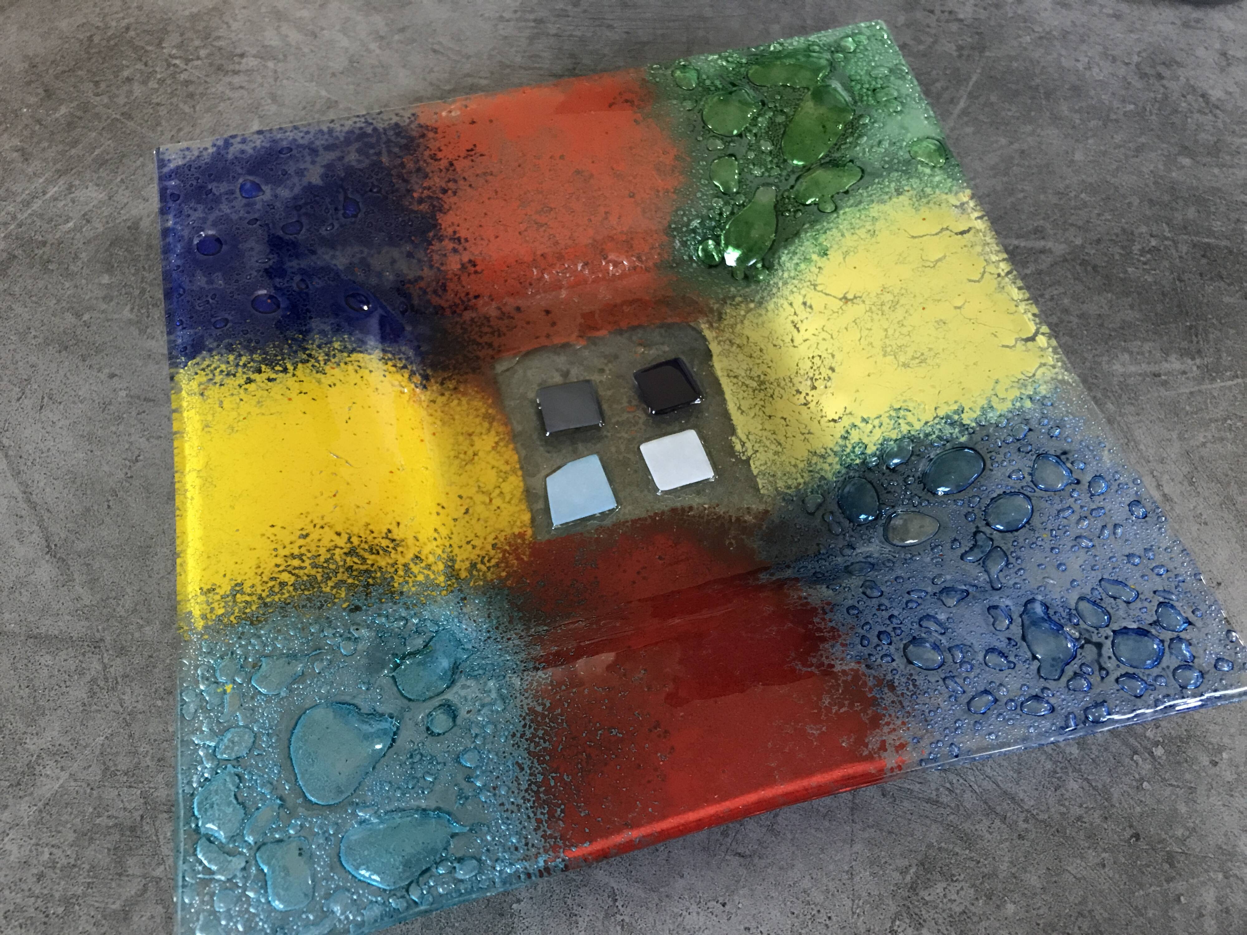 Murano art glass pocket tray, color blocks