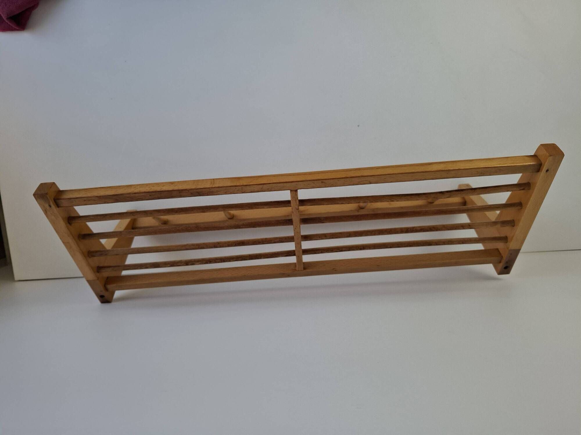 Uluv czechoslovakian mid-century wooden wall coat rack with shelf, 1970