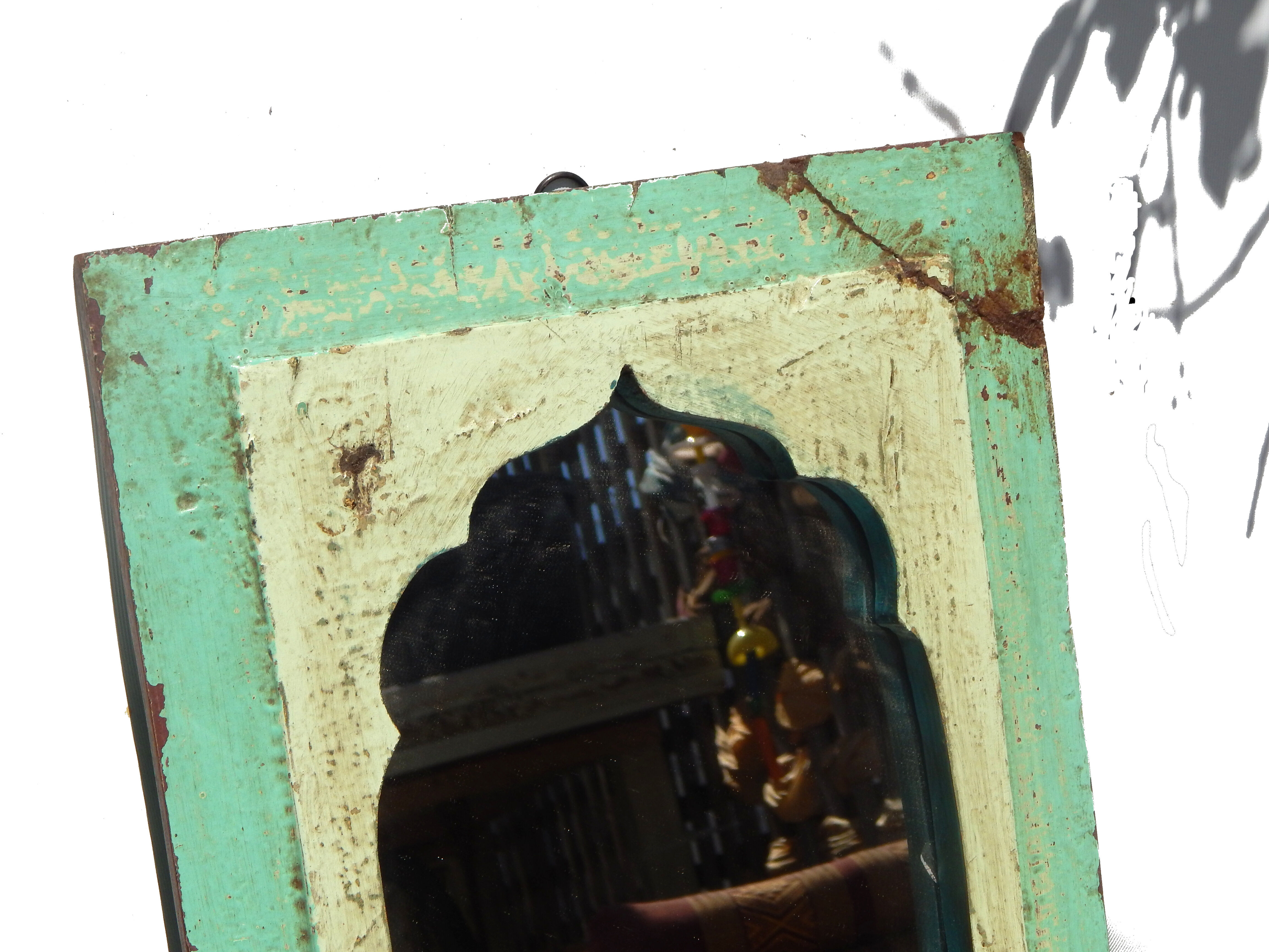 Miroir patine verte teck ancien r-r 29x49cm