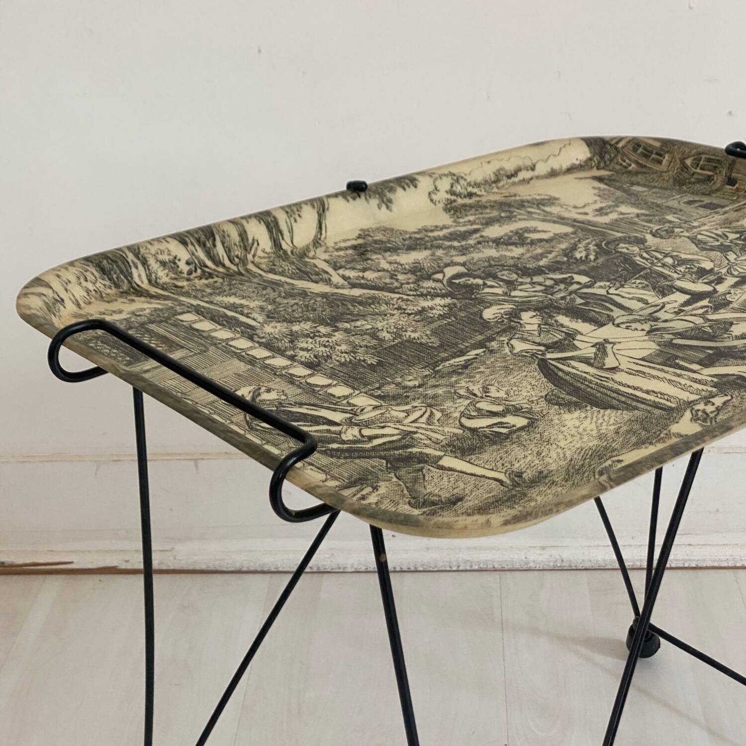 Vintage side tray with toile de Jouy decor
