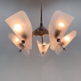 Mid-century chrome, copper & plastic chandelier by drukov, 1970s / 2 pieces avl