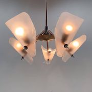 Mid-century chrome, copper & plastic chandelier by drukov, 1970s / 2 pieces avl