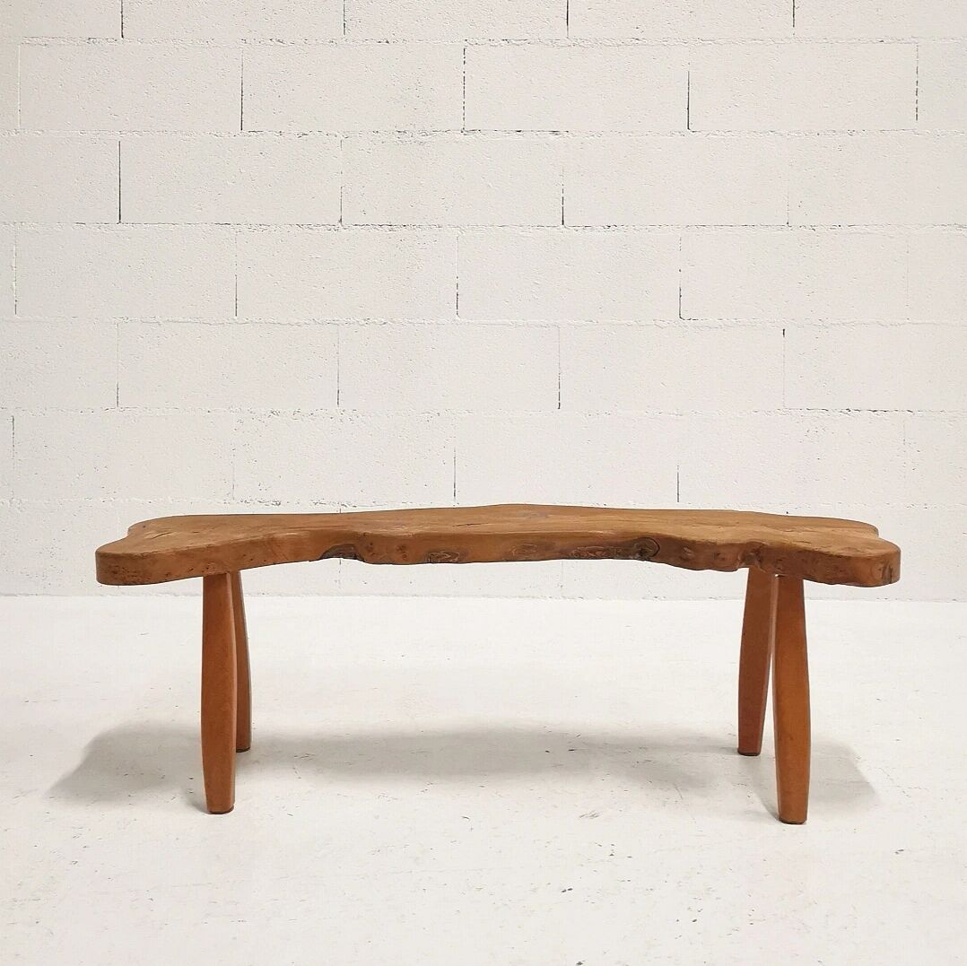 Brutalist solid wood bench, 1950