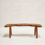Brutalist solid wood bench, 1950