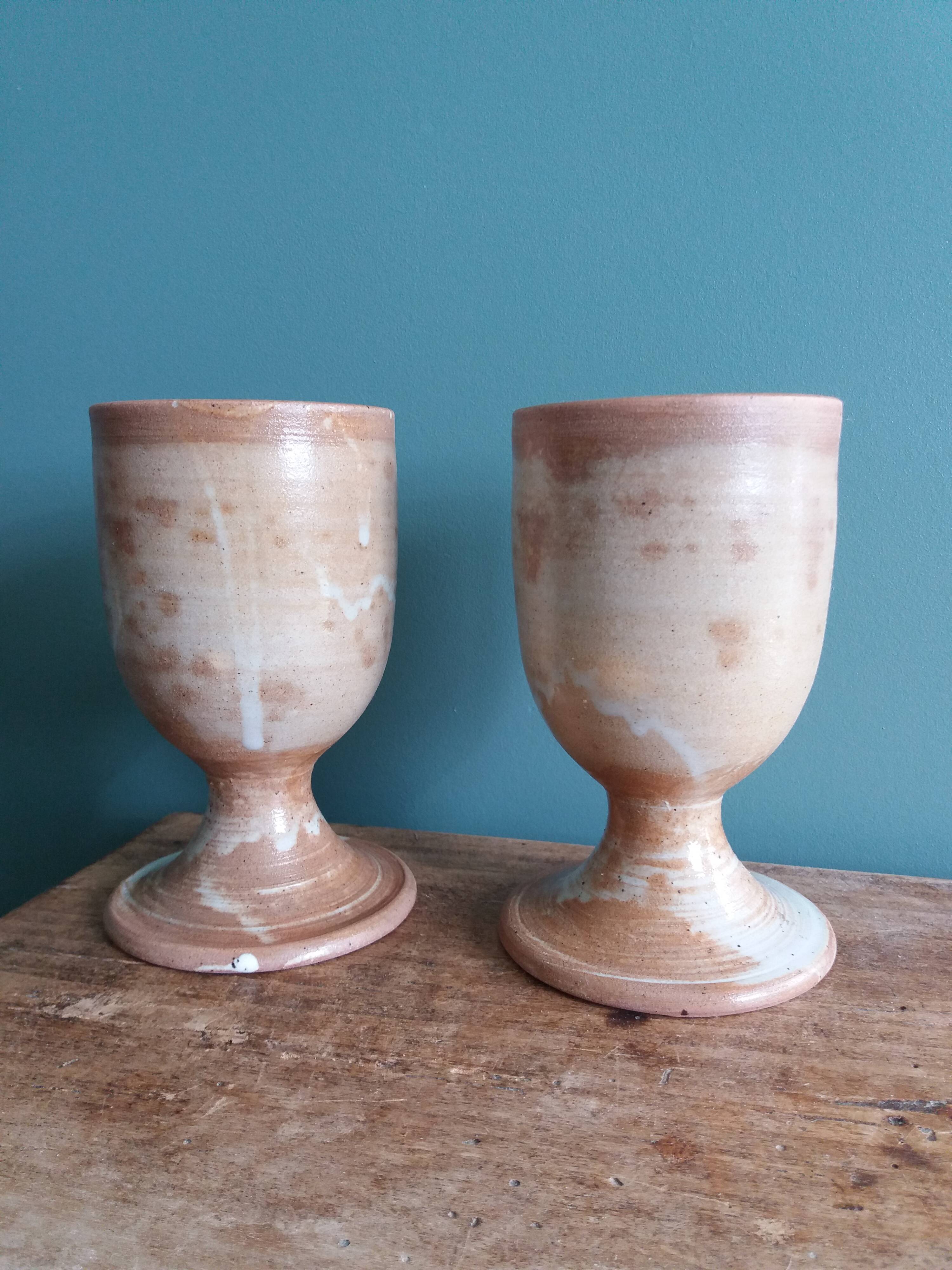 Stoneware Mazagrans stemmed glasses and cups from Puisaye