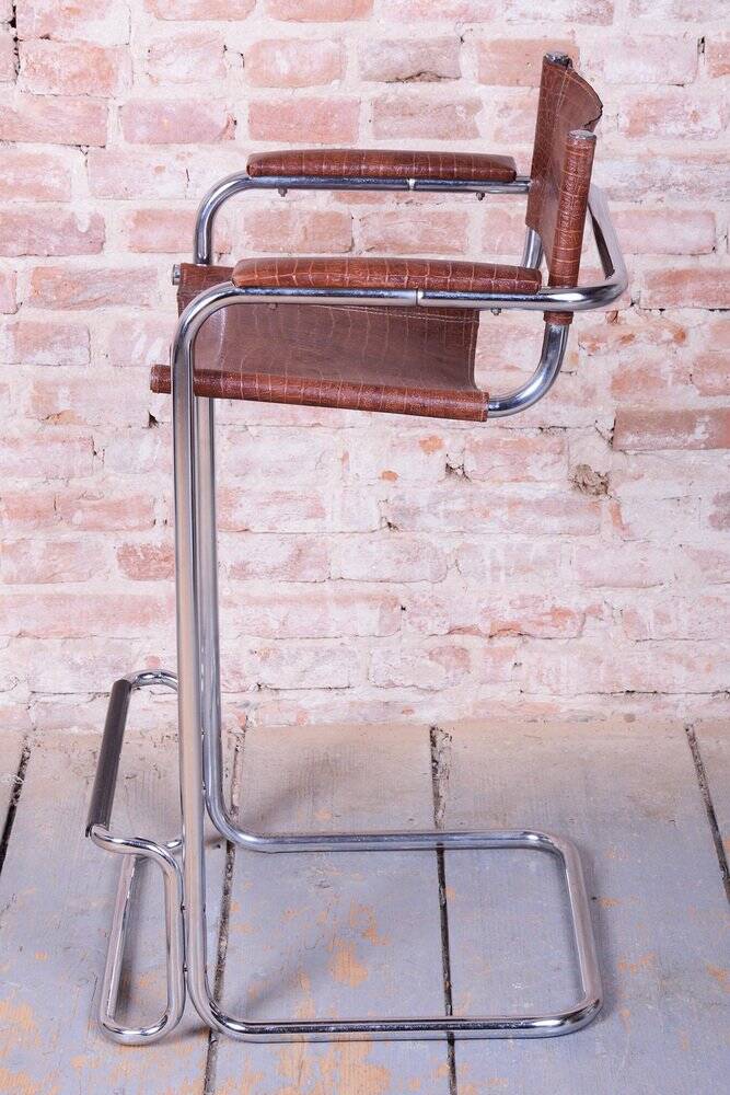 Bauhaus Bar Chair in Chromed Steel and Faux Leather, Germany, 1970s
