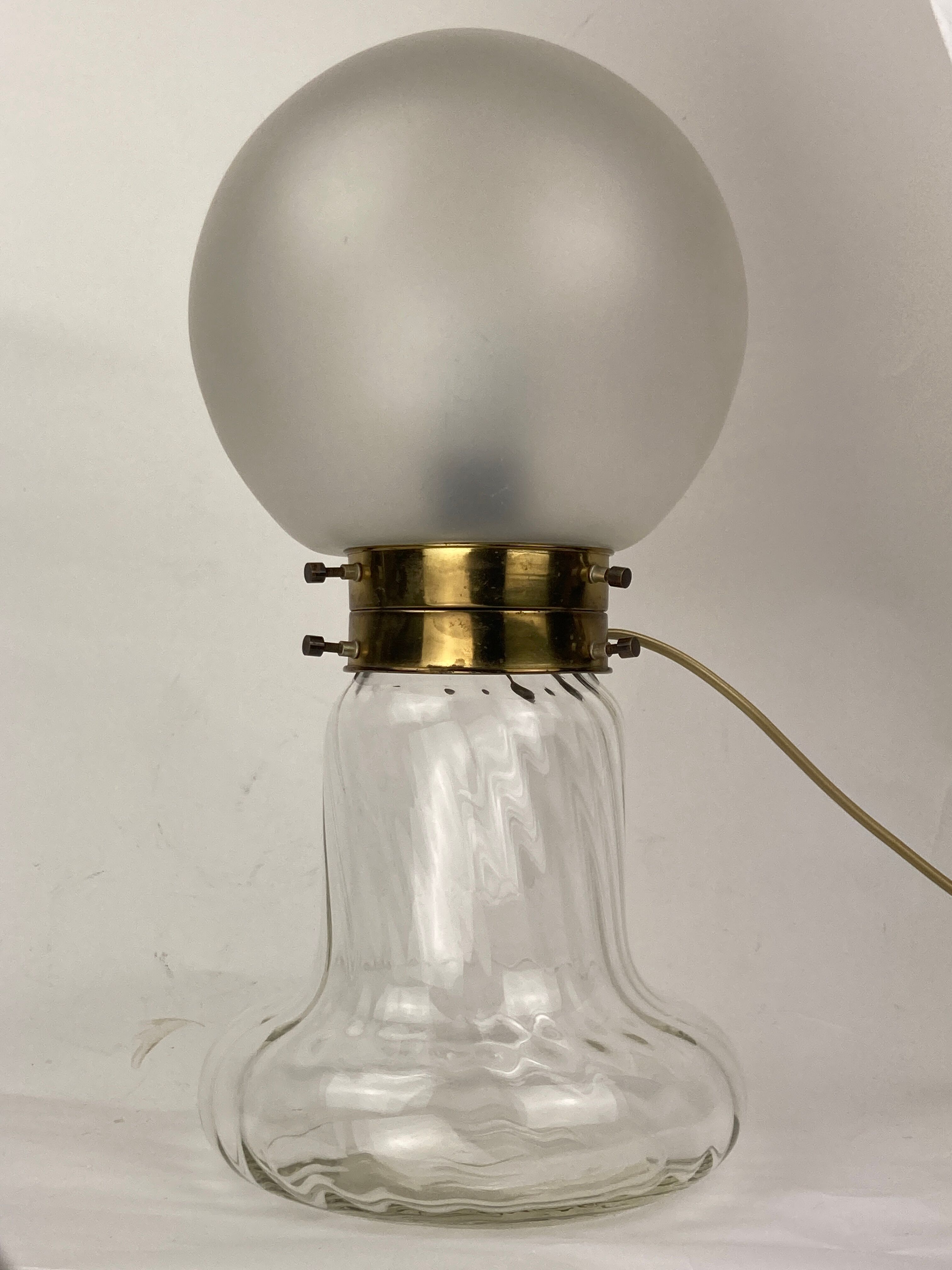 Midcentury Art Deco style swirl brass and glass mushroom table lamp