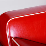 Cherry Red Leather Armchair made in 1930s by Slezak Factories - Restored