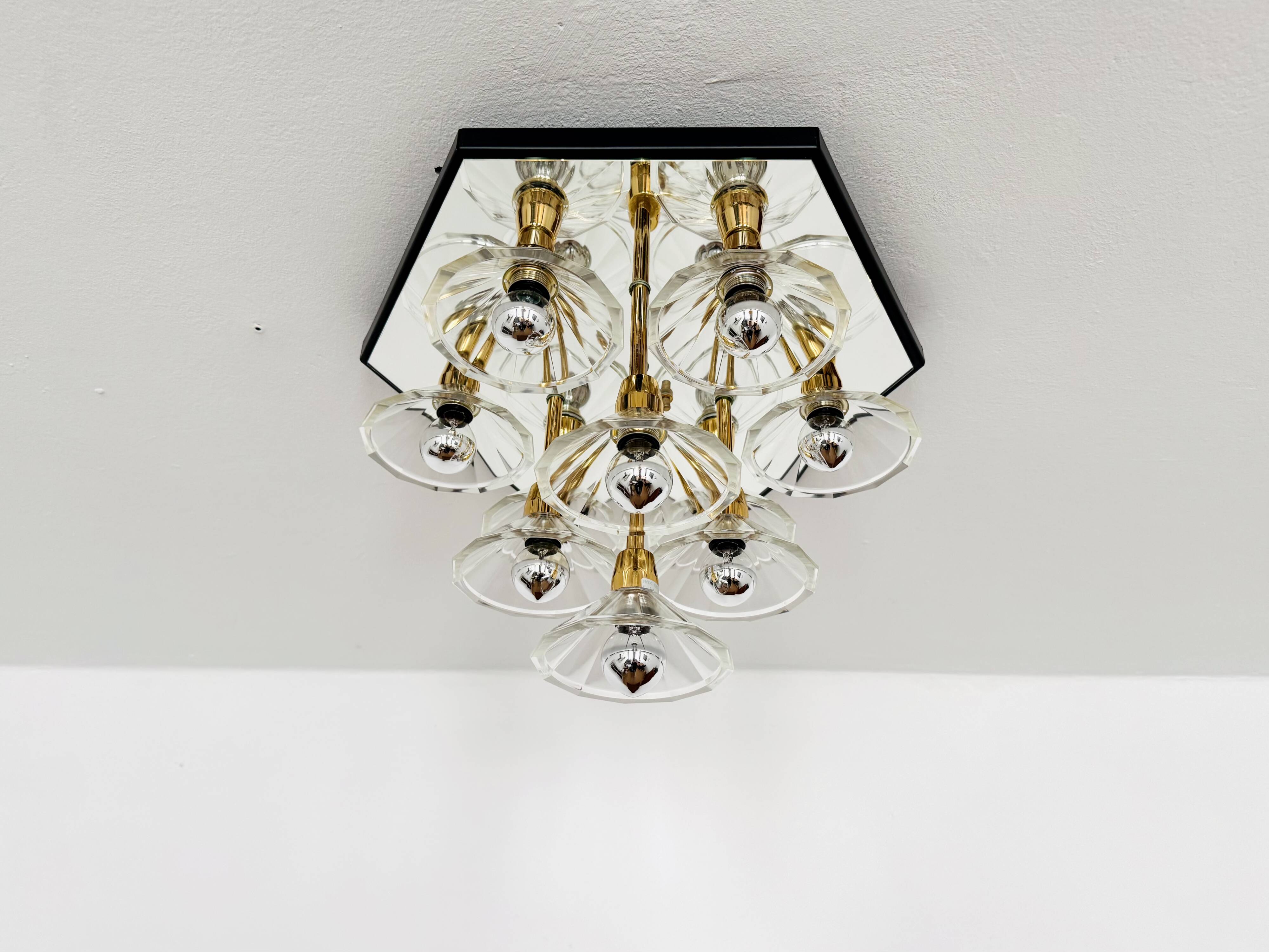 1980s Bicolor Glass Flush Chandelier by F. Fabbian