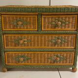 Wicker and wood chest of drawers
