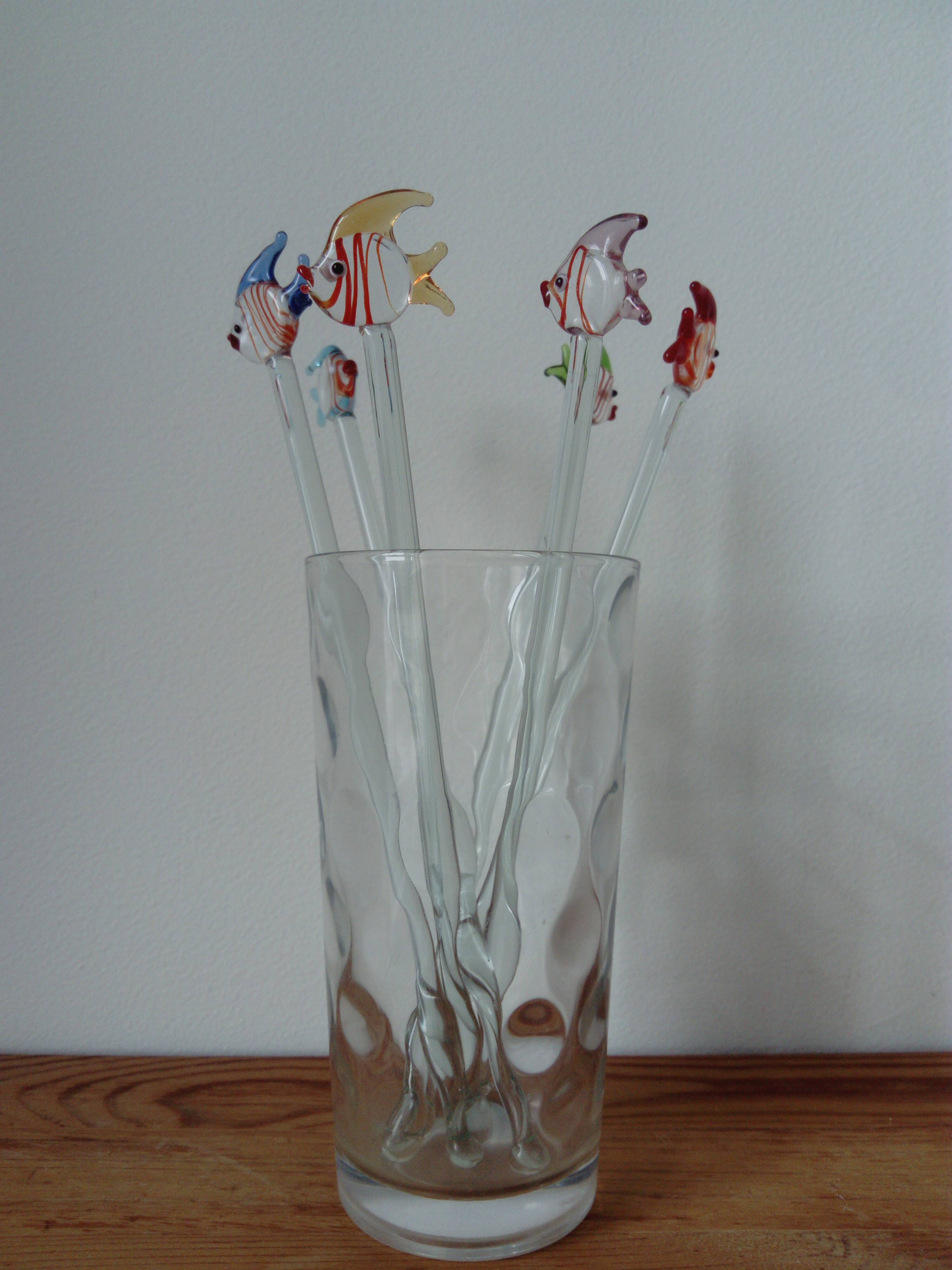 fish shaped glass cocktail stirrers