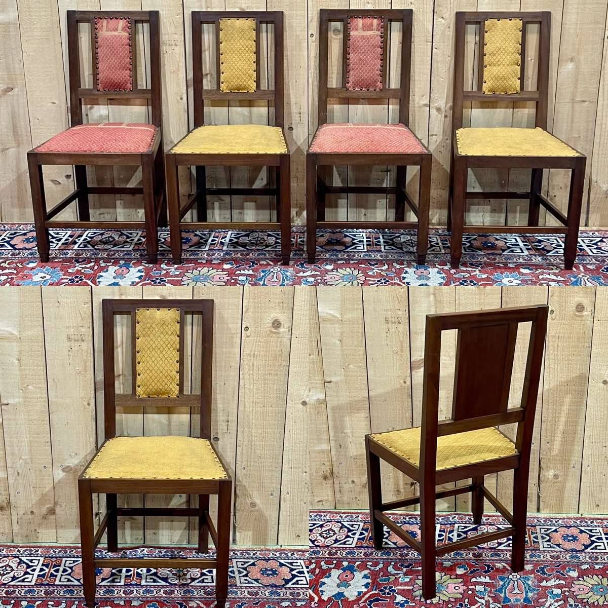 Series of 4 Art Deco mahogany chairs from the 1950s