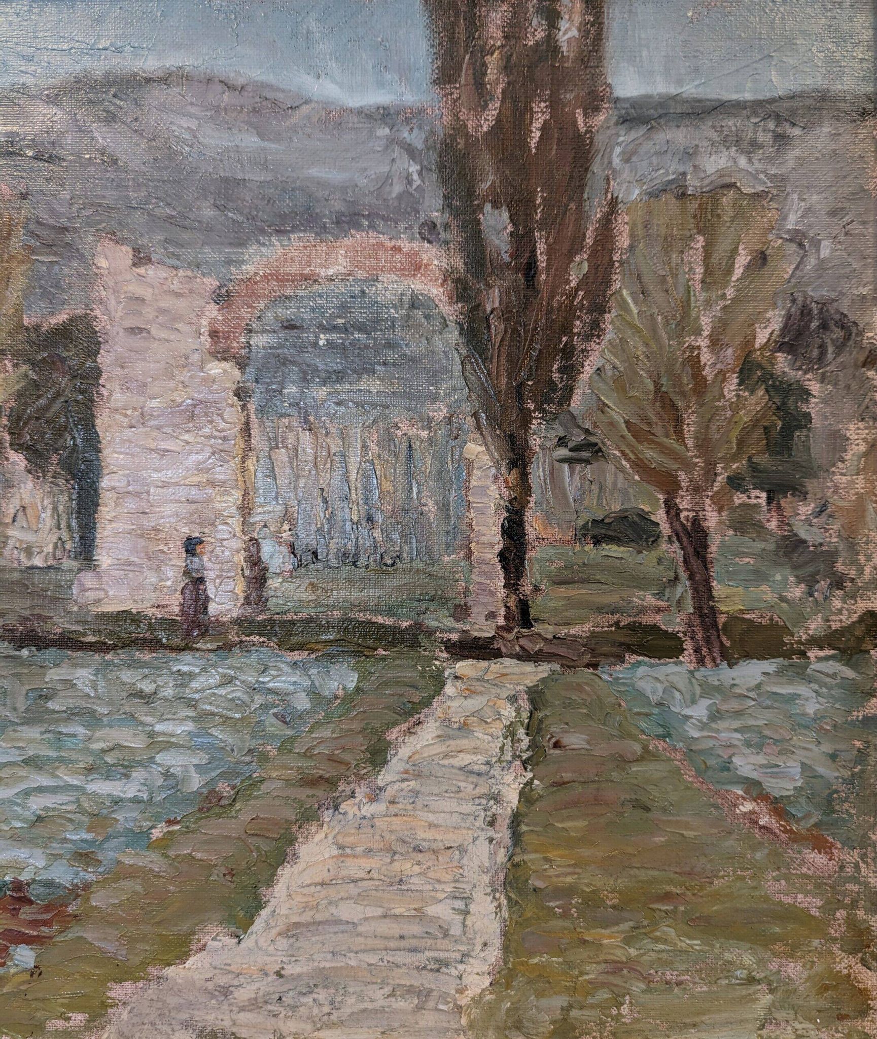 Mid-Century Modern Swedish "Italian Valley" Vintage 1967 Oil Painting, Framed