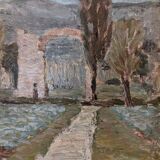 Mid-Century Modern Swedish "Italian Valley" Vintage 1967 Oil Painting, Framed