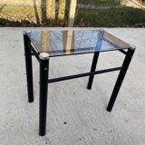 3 black industrial glass nesting coffee tables Yves Boutboul 1970