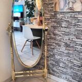 Vintage horse mirror in patinated steel with golden brass effect 1980
