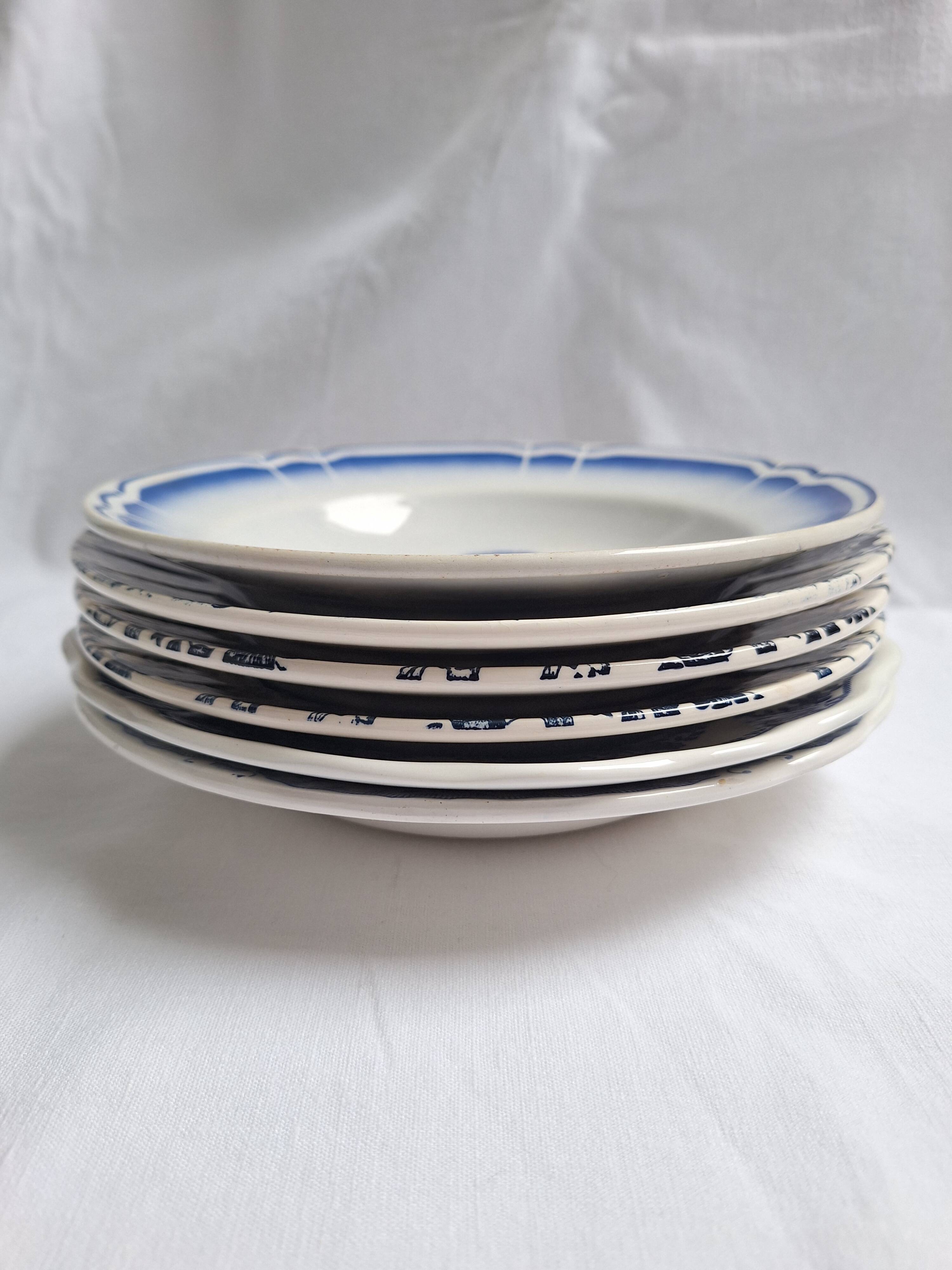 Vintage blue soup plates