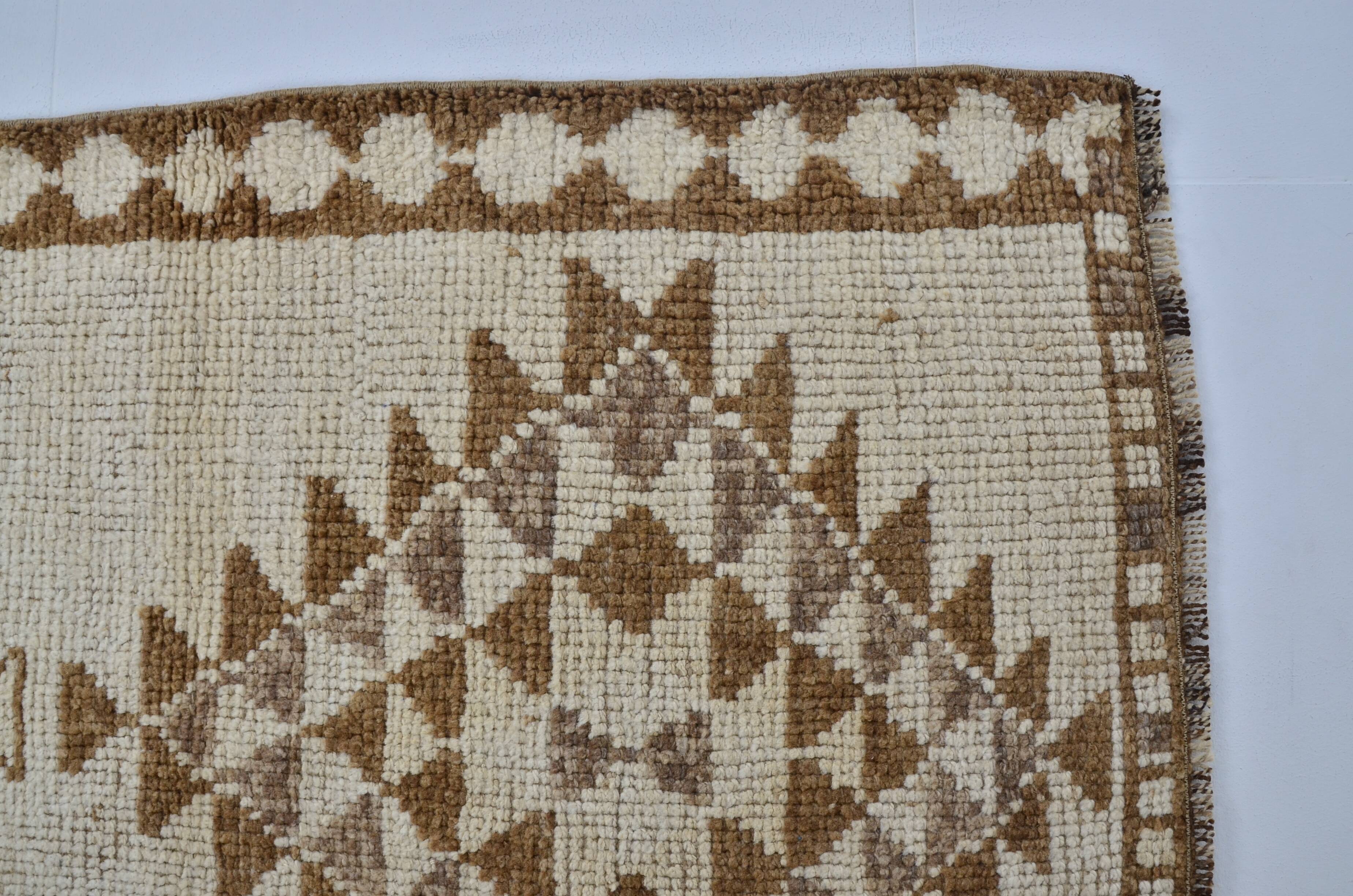 Decorative Vintage White Wool Runner Rug sku 2072