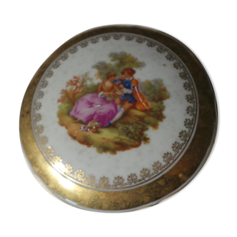Bonbonnière en porcelaine de Limoges décor de style fragonard scène galante - dorure à l'or fin