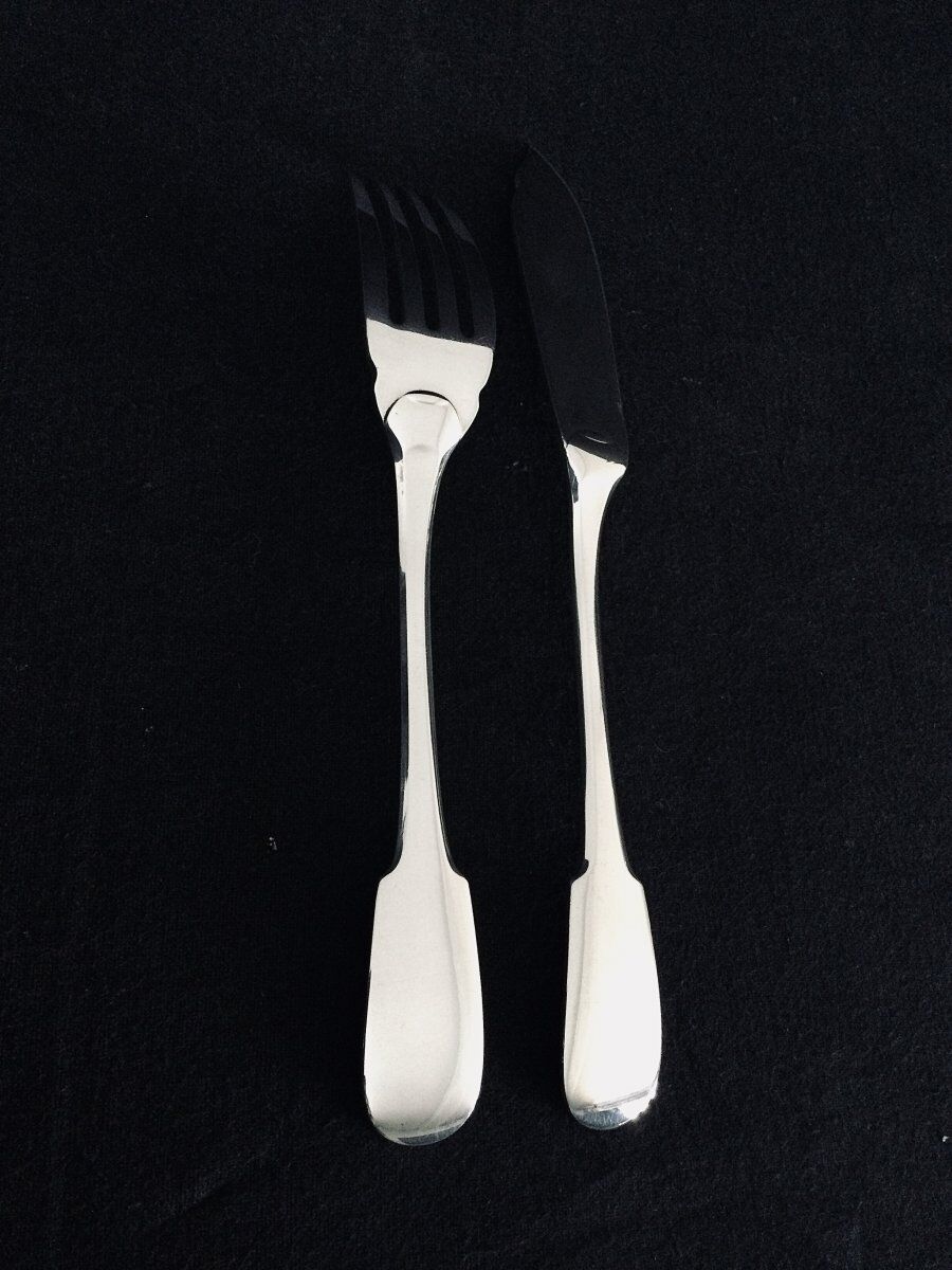 12 Christofle Fish Cutlery Model Cluny