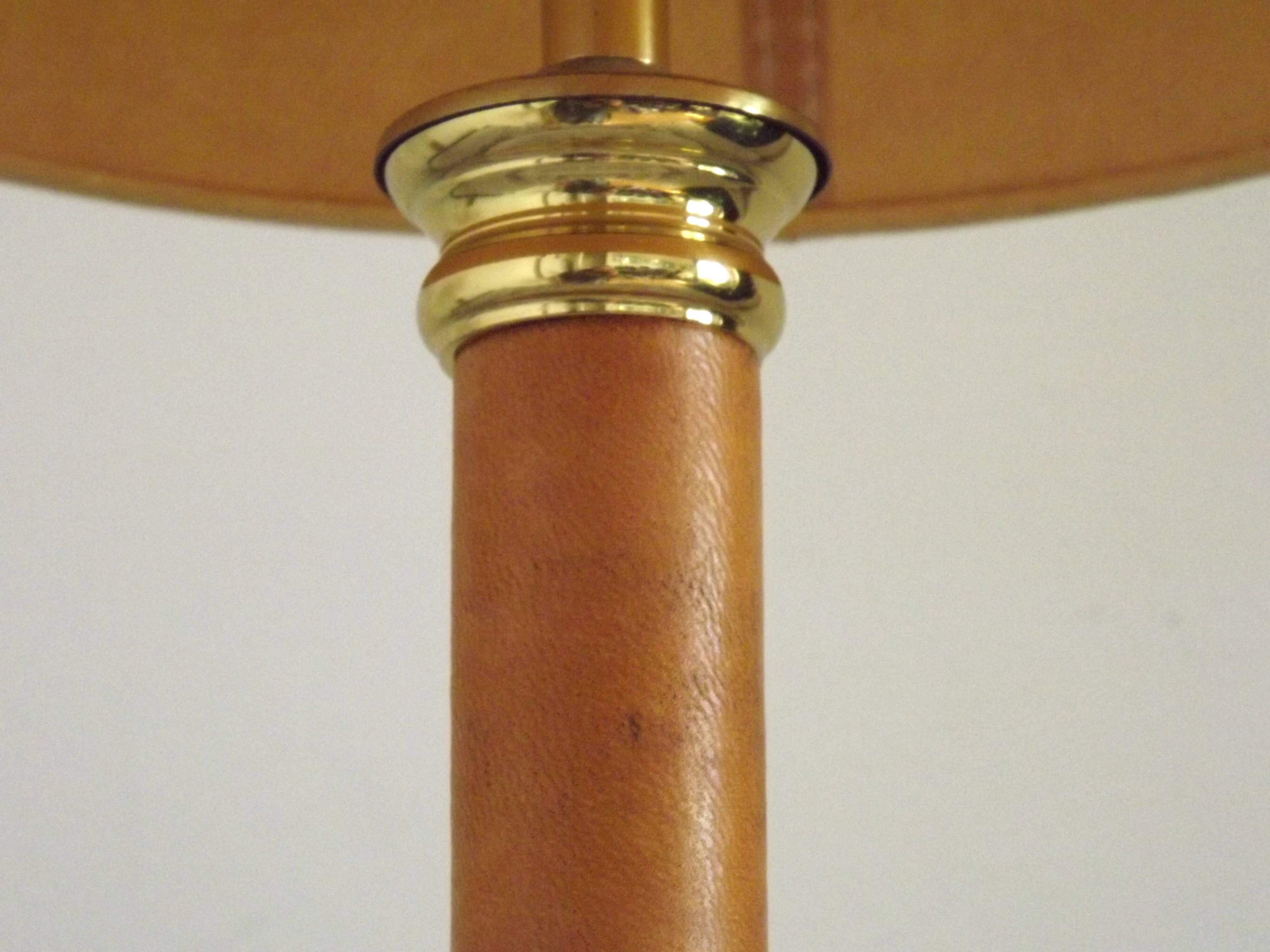 Tall French Mid Century Table Lamp Square Base With Beige and Gold Shade